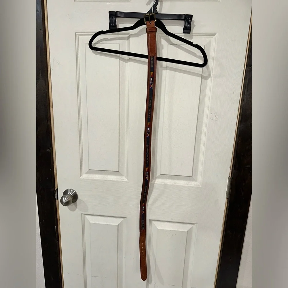 Vintage 1990s Tommy Hilfiger Flags Belt Size 38